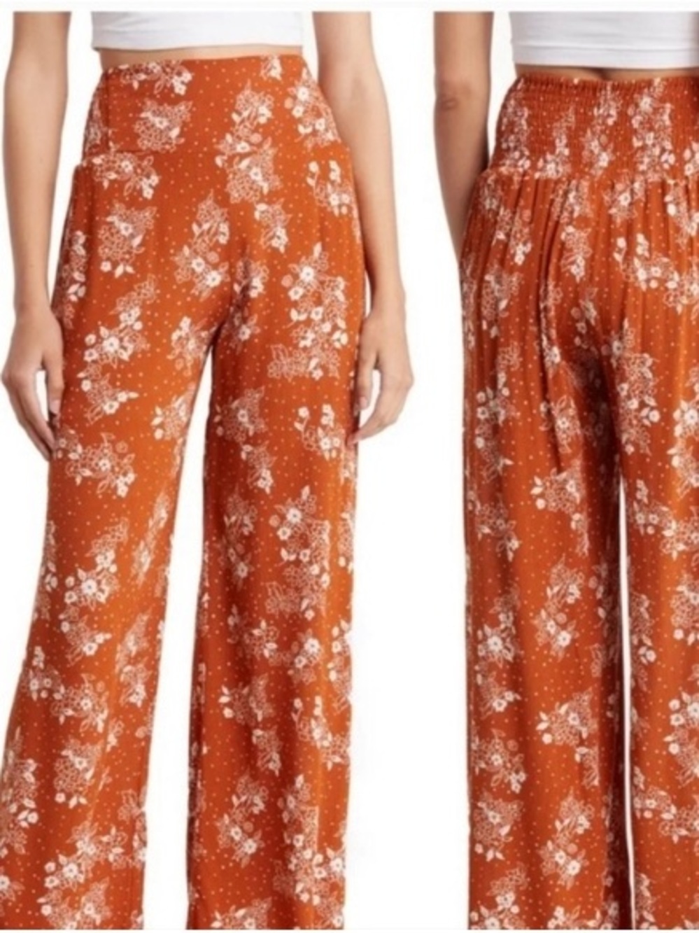 Three Dots Wide Leg Floral Elastic Waist Pants